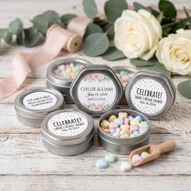 Customizable Mini Candy Tins (Model: CT-MCT-001) – Elegant Favors for Weddings & Parties
