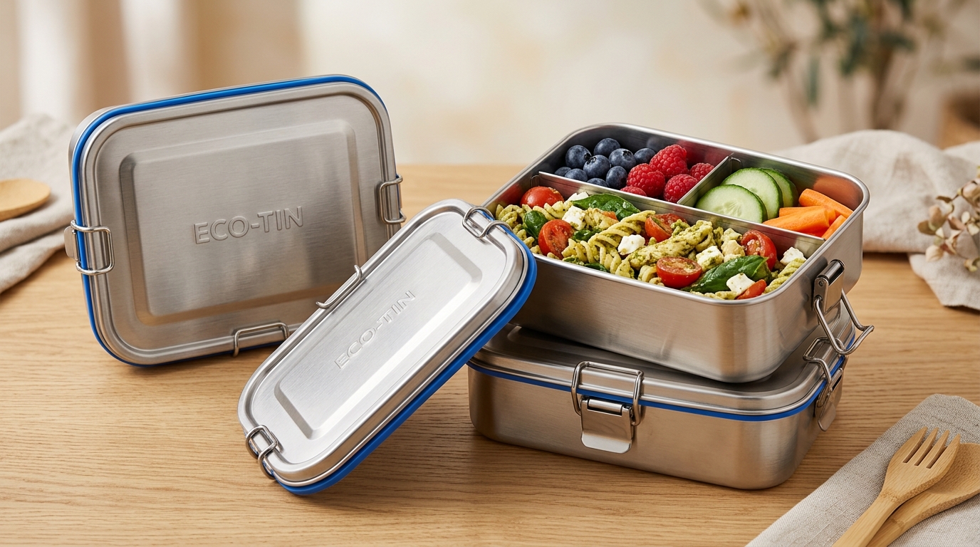 Eco-Friendly Reusable Metal Lunch Tins with Dividers & Silicone Seals - Leakproof & BPA-Free